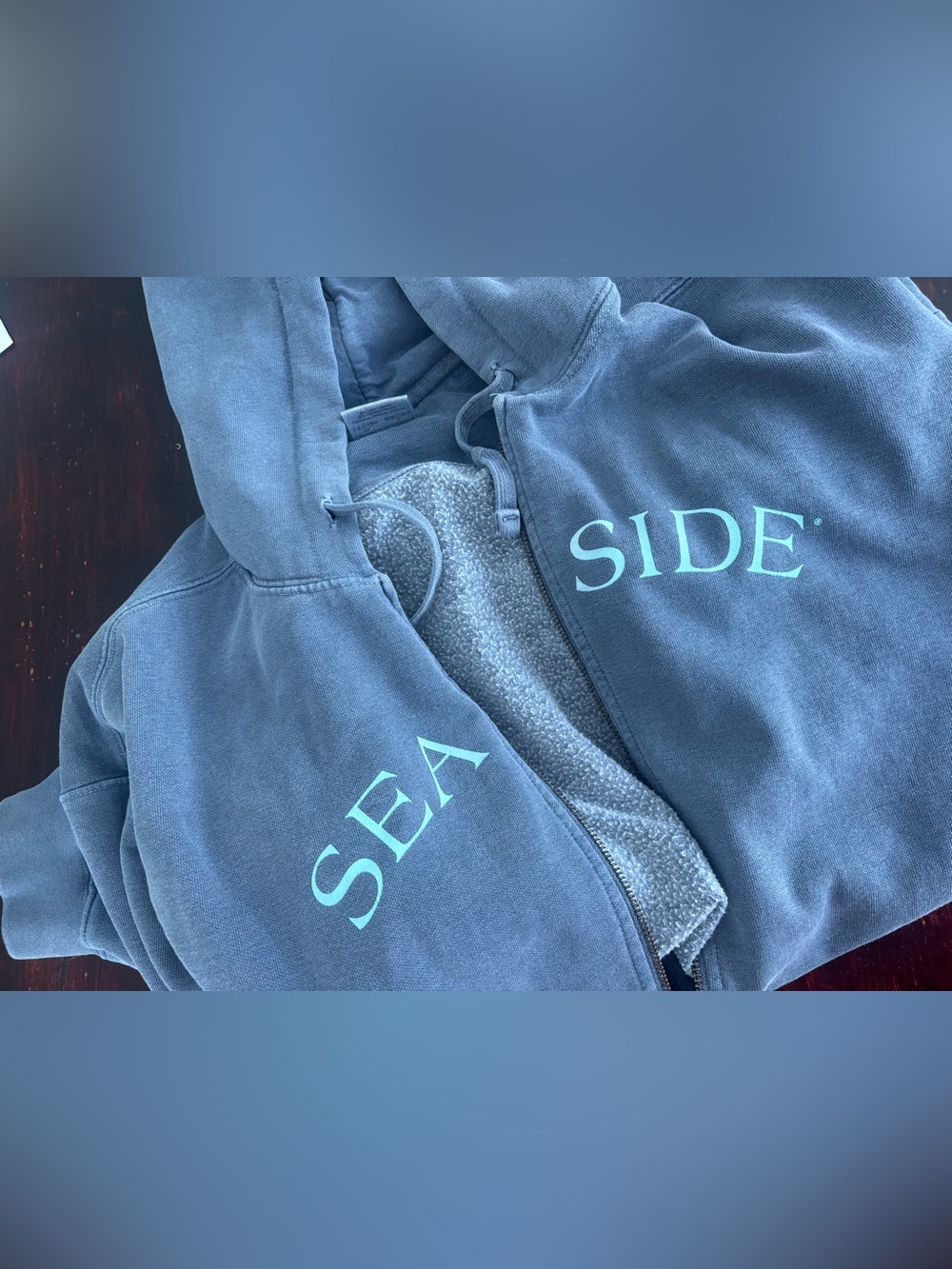 SEA SIDE Blue Zip-Up Hoodie with Sherpa Lining